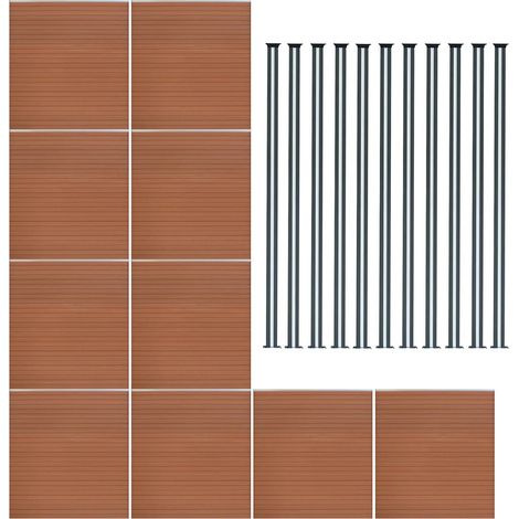 Composite Fence Panel x 10 & 11 Aluminium Posts 6ft Board Brown