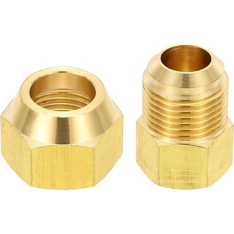 2pcs Raccords de Tube en Laiton, Femelle 1/2" x Mâle 5/8", Apdateur d'Accouplement à 45 Degrés avec Écrou Bride, Raccord Tuyau HVAC Climatisation Plomberie Gaz - 3/8" Flare Female 5/8" Male (1/5)