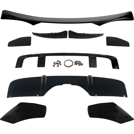 Divisor frontal y difusor trasero, plástico ABS de alta calidad, diseño deportivo, negro brillante. (1/2)