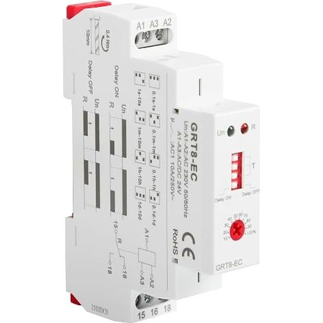Relè temporizzato on/off a funzione singola DEWIN GRT8-EC con indicatore LED AC220V/DC24V (1/5)