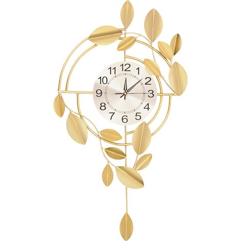 75x44cm Horloge murale dorée avec aiguilles et chiffres, horloge murale moderne pour chambre, salon ou bureau (1/5)