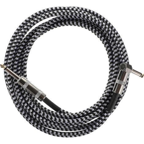 3 m langes, schwarz-weiß geflochtenes Gitarrenkabel, rechtwinklig – 300 x 1,5 cm – Schwarz (1/4)