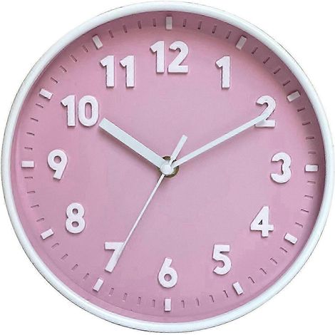 Horloge murale moderne et simple de 20 cm (8 pouces) rose bonbon silencieuse décorative. (1/5)