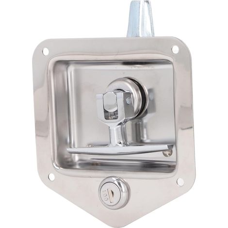 Poignée en T en Acier Inoxydable, Serrure de Boîte à Outils de Remorque, Poignée de Verrouillage Verrouillable avec 2 Clés, Système de Verrouillage encastré (1/5)