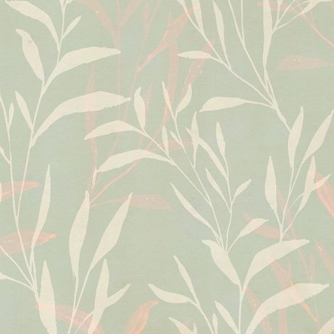 Natur Tapete Profhome 782221 heißgeprägte Vliestapete glatt mit floralen Ornamenten matt oliv weiß-grün creme-weiß rosa 5,33 m2