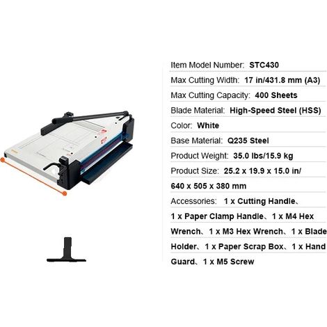 Coupe-papier, capacité de 400 feuilles, design ergonomique, 17pouces (1/2)