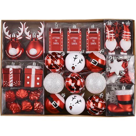 Boule de Noel pour Decoration Noel,100pcs Boules de Noel Rouge Blanc pour Deco Sapin de Noel,Personnalisée,Incassable,GNOME Chaussette Plastique à Suspendre,Cadeau Noel,WKD23PB-0053 (1/5)