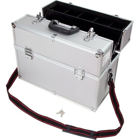 Dema – Mallette de rangement aluminium 46x23x35cm – Verrouillable avec courroie d'épaule – 4 compartiments et 8 séparateurs – Charge max 10kg