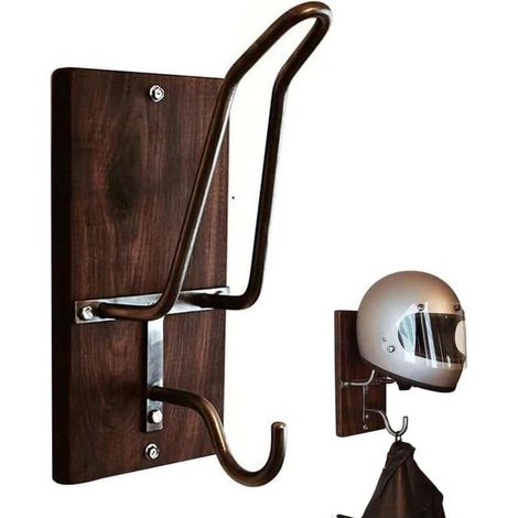 Porte-casque mural en bois pour moto - Crochet universel pour casque et veste - Organisateur d'équipement garage (1/5)