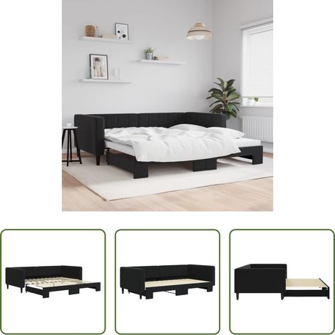 vidaXL Canapé - Lit de jour avec gigogne sans matelas noir 100x200 cm (1/5)