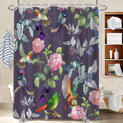 Rideau de douche en polyester 180x180 avec anneaux séparation douche pour famille nombreuse (1/5)