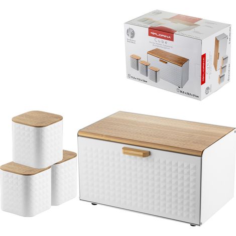 Set da cucina: portapane e 3 contenitori per caffè, tè, zucchero, Florina Cube, bianco