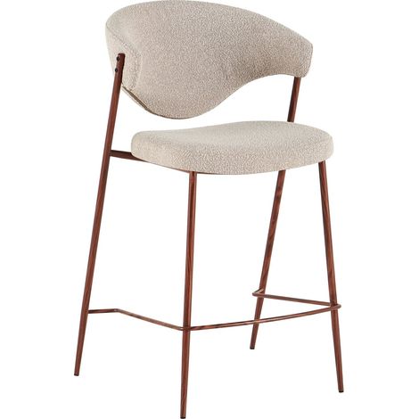 Chaise de bar bouclé couleur sable Kaito - structure aspect noyer (1/3)