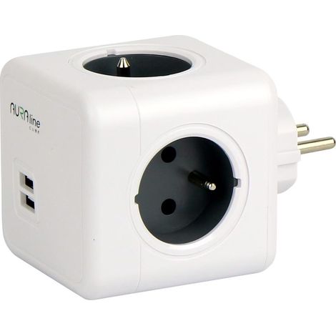 Steckdosenverteiler 4 Steckdosen + 2 USB 2,1 A/5 V Aura Line Cube 16 A 230 V (1/4)