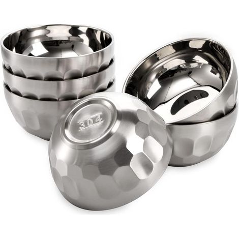 Set mit 6 doppelwandigen Suppenschüsseln aus 18/8-Edelstahl – 440 ml – Leicht – Multifunktional – Für Reis, Nudeln, Obst und Müsli (1/5)