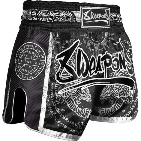 Pantalones cortos de Muay Thai Sak Yant Tigers negros talla L (8 armas)