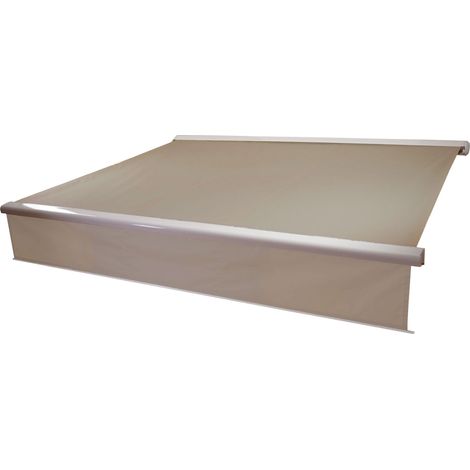 [NEUWERTIG] Elektrische Vollkassetten-Markise HHG-606, 4x3m ausfahrbarer Volant Polyester Sand (1/5)