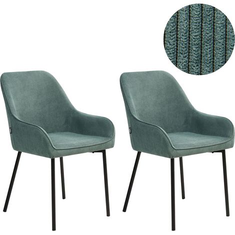 Set of 2 Dining Chairs LOVERNA Corduroy Green (1/5)