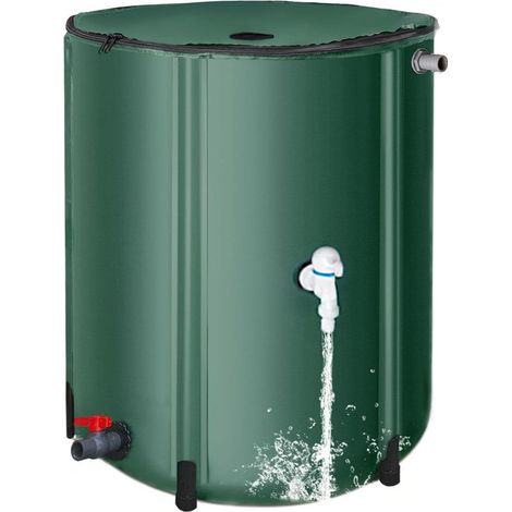 Réservoir d’eau de pluie 100 L, pliable en PVC, avec robinet et soupape, filtre intégré, portable et durable, résistant aux intempéries, parfait pour collecte et stockage d’eau dans jardin et terrasse (1/5)
