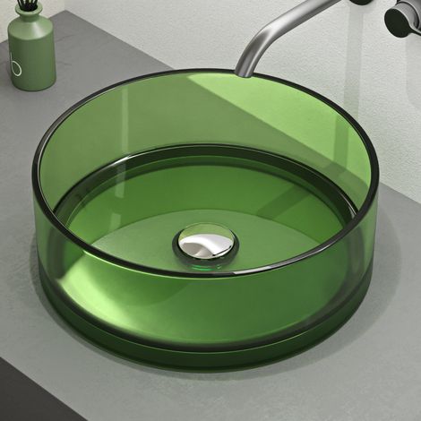 Mai & Mai Vasque à Poser Ronde Vert Pois Lavabo de Résine Transparente Évier Salle de Bain Lave Mains sans Trop-Plein 40x40x14cm Coloria01 (1/5)