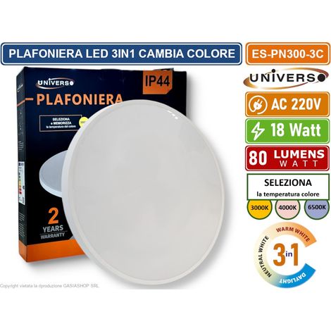 UNIVERSO ES-PN300-3C PLAFONIERA LED CIRCOLARE 18W SMD COLORE LUCE SELEZIONABILE 3IN1 DA ESTERNO IP44 (1/5)