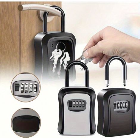 Boîte à clés grande, boîte à clés avec cadenas à combinaison réinitialisable, boîte de sécurité portable murale pour clés de porte extérieure, maison, bureau (1/4)