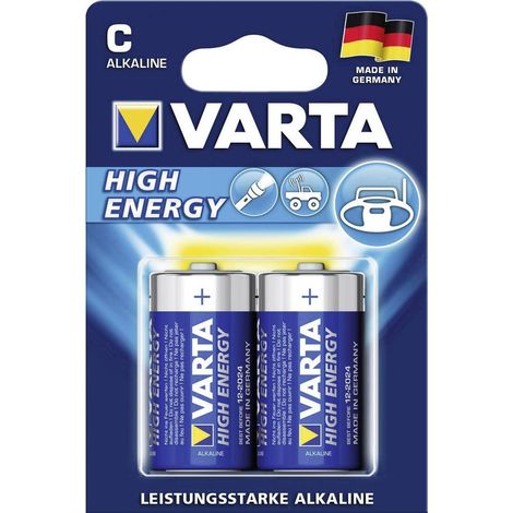 Blister 2 batterie 1/2 torcia VARTA high energy alcalina LR14 1,5V