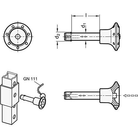 Ganter la norme Elements  Boulon connecteur avec securite Axial (Cliquet) - Boulons - Acier - Acier galvanise diametre : 6 mm bleu passive, 1 piece, noir, GN 114.2-6-35