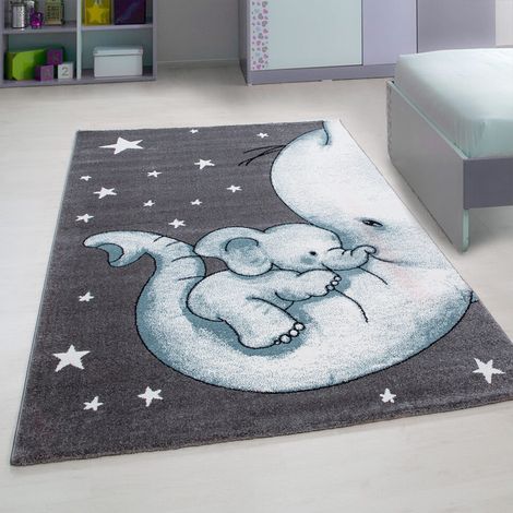 Tapis rectangle pour chambre enfant éléphant Zoupiou Bleu 120x170 (1/5)