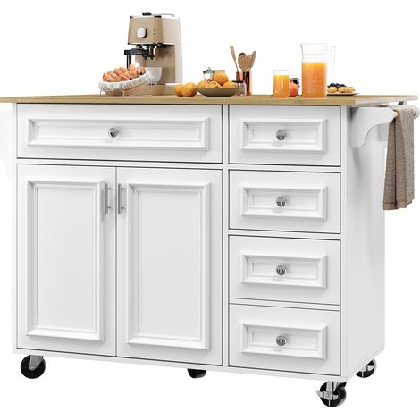Îlot de cuisine 110×45-75×92 cm,îlot moderne,meuble de cuisine,desserte amovible style buffet,chariot de service motif vintage,table multifonction avec espace de rangement,blanc