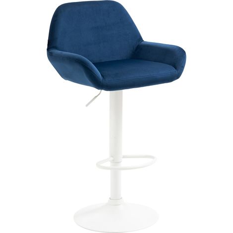 Sgabello da bar con base a tromba in velluto imbottito blu in metallo bianco opaco TDB10412