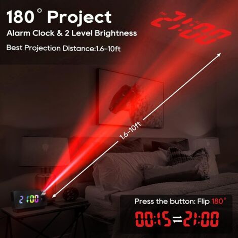 Sveglia proiettore per camera da letto, LED, RGB, funzione sonno, doppio allarme rumoroso (nero) (1/4)