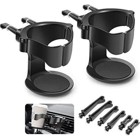 Porte Gobelet Voiture, 2PCS Support Gobelet Voiture, Porte-gobelet de Voiture Réglable, pour Grille d'Aération de Voitures, Camions, Camping-Cars(Noir) (1/4)