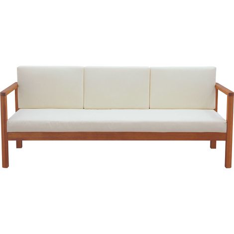 Canapé de jardin 3 places en bois massif et coussins déhoussables beige naturel L190 cm AKIS (1/5)