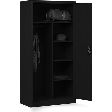 Jan Nowak Metallschrank C34 Aktenschrank Aufbewahrungsschrank Umkleideschrank Spind Kleiderstange Pulverbeschichtung Metall Abschließbar 185 cm x 90 cm x 45 cm, Farbe: Schwarz