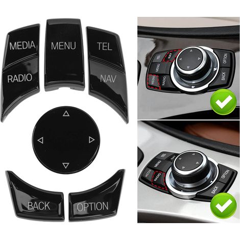 Multimedia-Tastenset für die Mittelkonsole, Chassis E, für BMW 1er/3er/5er Reihe (Teilenummer: NAV-MEDIA), glänzend schwarz