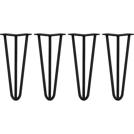 4 x 12" Hairpin Legs - 3 Prong - 12mm - Black