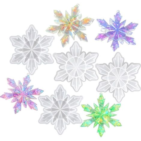 4 Pièces Moules en Résine de Noël, Moules en Silicone en Forme de Flocons de Neige de Noël, Pendentif en Resine Epoxy Moule Silicone pour Décoration de Sapin pour Bricolage, Porte-clés, Bijoux (1/5)