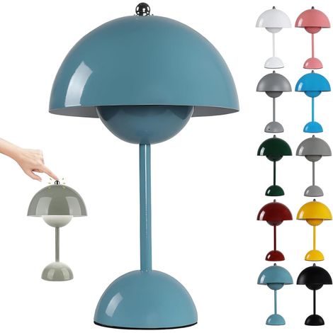 Lampe de table champignon LED sans fil, rechargeable, 3000K-6000K, intensité tactile réglable, 3 modes, lampe de chevet rétro bleu (1/5)