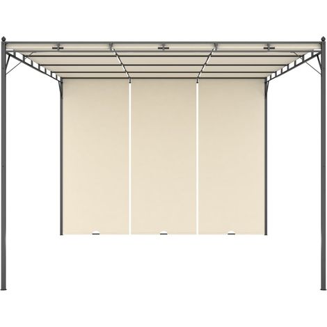 Belvédère de jardin avec rideau latéral 4x3x2,25 m Crème (1/5)