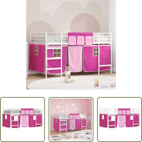 vidaXL Vorhänge - Kinder Loft Bettgestell mit Vorhängen Weiß und Rosa 90 x 200 cm (1/5)