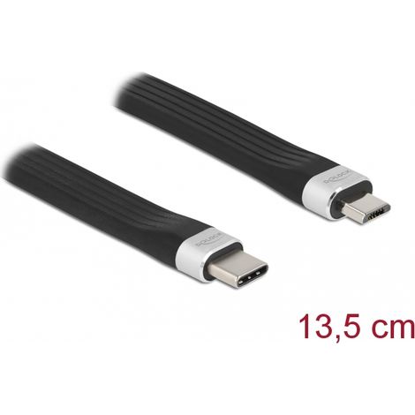 Delock Cable de cinta plana USB 2.0 FPC USB Type-Câ¢ a USB Tipo Micro-B 13,5 cm PD 3 A