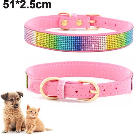 1 Collier Chien Nylon Pailleté Rose, Boucle Ouverture Rapide, Anneau D Métallique, Résistant 360kg, pour Promenade et Jeu (1/5)