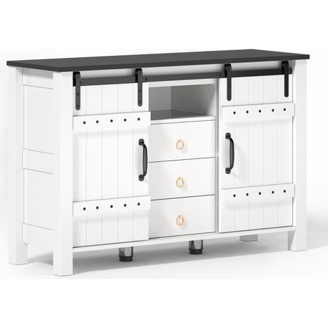 Aparador con almacenaje de 120 cm en MDF blanco con puertas correderas y 3 cajones HOMVRA (1/5)