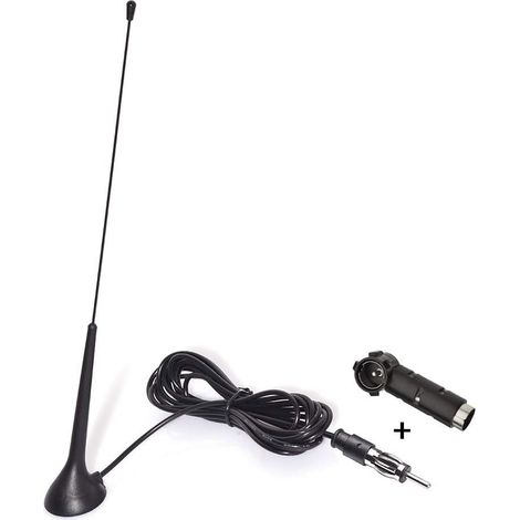 Antenne Voiture FM Antenne Radio avec Base aimantée Adaptateur Câble 300cm + Adaptateur Prise à ISO pour Voiture FM Radio Camions Voitures Universelle (1/5)