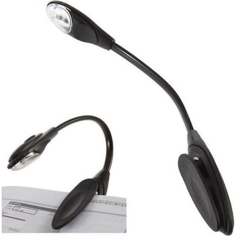 Leggi in tutta comodità con la nostra lampada da lettura: una lampada nera con lampadina a LED e clip. (1/5)