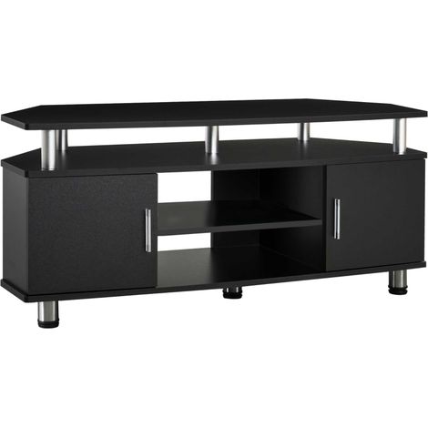 Meuble TV mobile classique noir avec 2 étagères et 2 placards pour salon moderne et élégant (1/5)