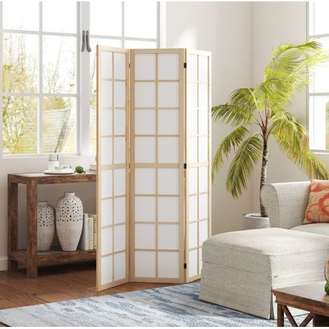 Biombo plegable 120 x 170 cm en pino natural, 3 paneles, sin montaje HAVRYA (1/5)