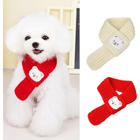 Ensemble 2 pièces pour animaux de compagnie : écharpe de Noël, costume, collier, cache-cou chaud pour le Nouvel An avec motif ours, pour petits chiens et chats, accessoires d'hiver pour petits animaux (1/5)