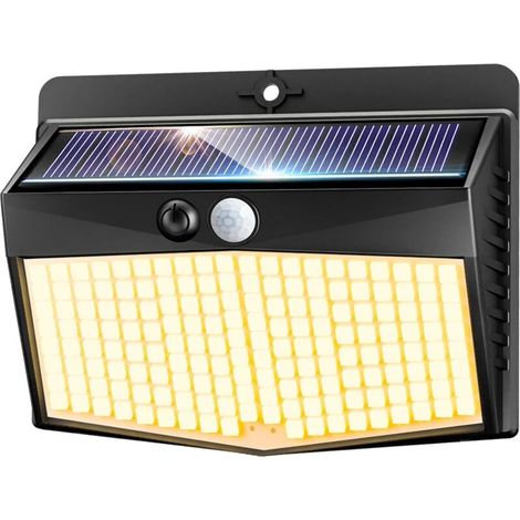 Lampe Solaire Exterieur Detecteur de Mouvement Lot de 1, LED Lumiere Extérieur avec Détecteur, 3 Modes/etanche Spot Solaire, Eclairage Extérieure pour Jardin Murale Garage, Blanc Chaud (1/5)